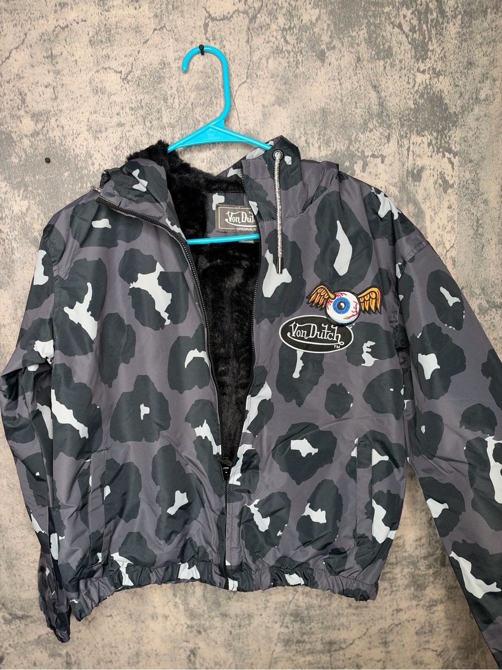 Von Dutch Gray & Black Camo Hooded Kids Jacket